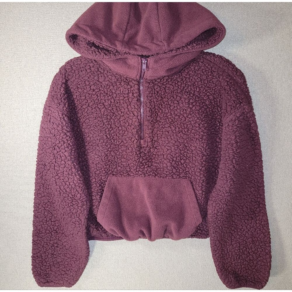 Cozie By Pink Rose Size Medium Maroon Sherpa Hoodie Quarter Zip Sweater